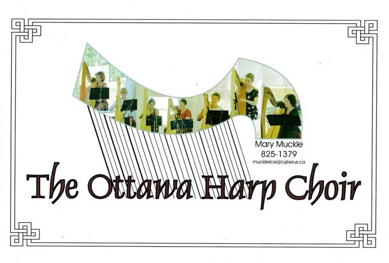 Harp shaped graphic promoting the Ottawa Harp Choir