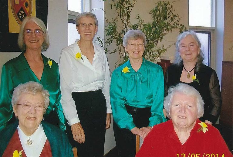 Six members of the Welsh Penillion choir, including Mary Muckle top row right.